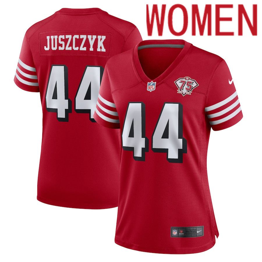Women San Francisco 49ers #44 Kyle Juszczyk Nike Scarlet 75th Anniversary Alternate Player Game NFL Jersey->women nfl jersey->Women Jersey